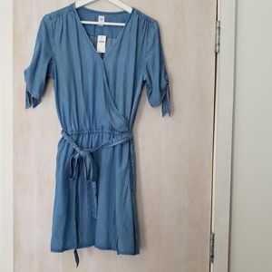 Chambray faux wrap dress
